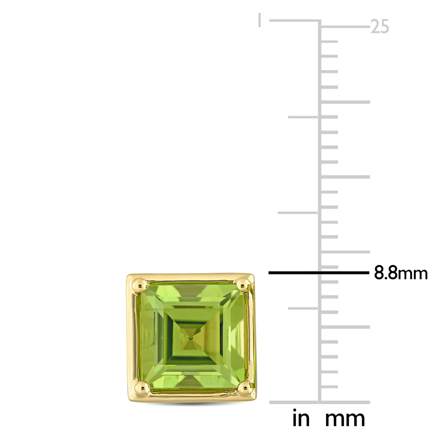 3 1/2ct Square Peridot Studs in 14k Yellow Gold