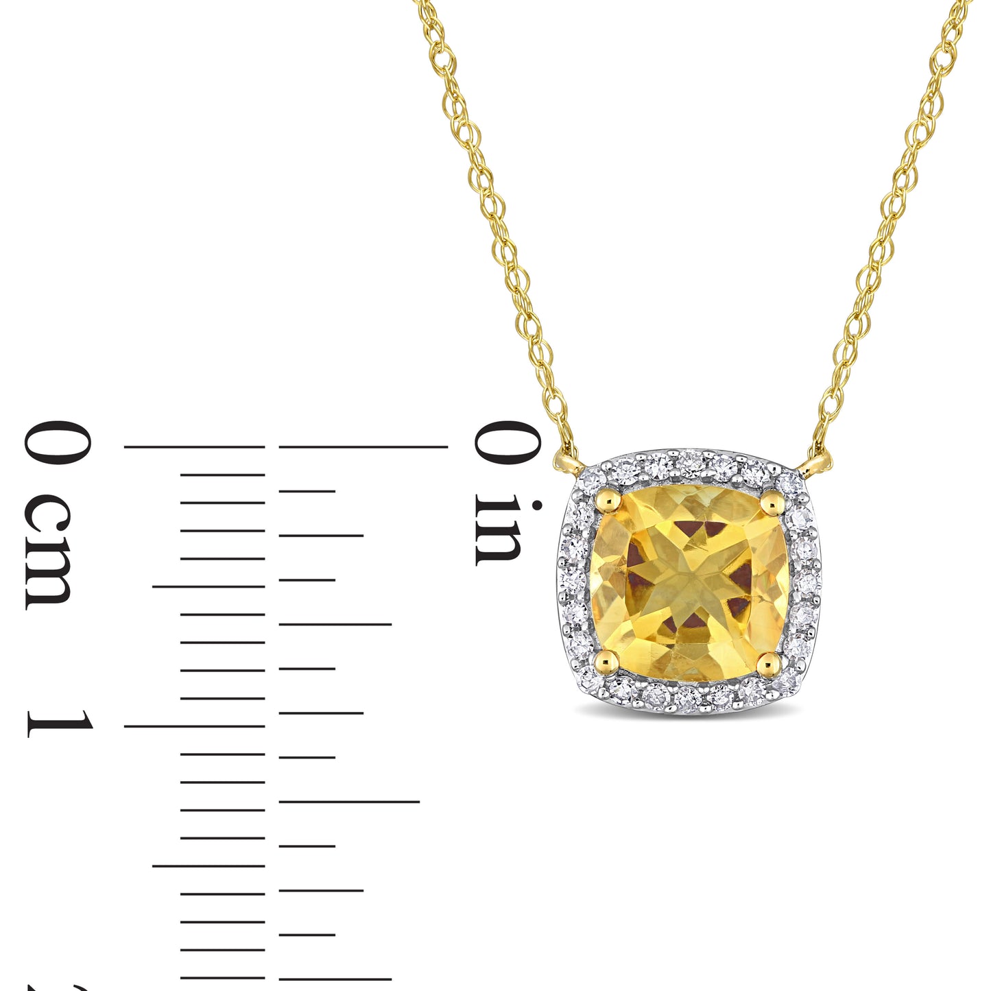 Cushion Cut Halo Citrine & Diamond Necklace in 10k Yellow Gold