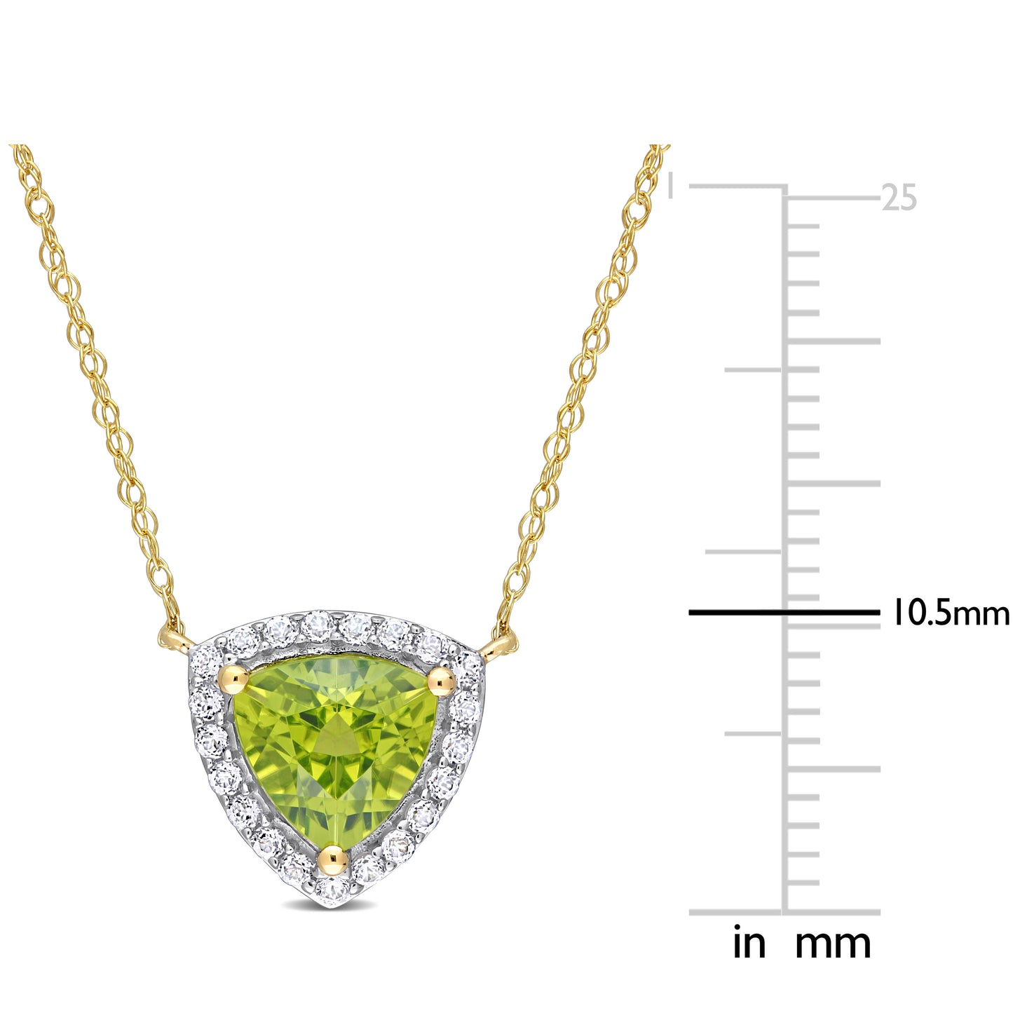 1 1/2ct Trillion Peridot & White Topaz Halo Necklace in 10k Yellow Gold