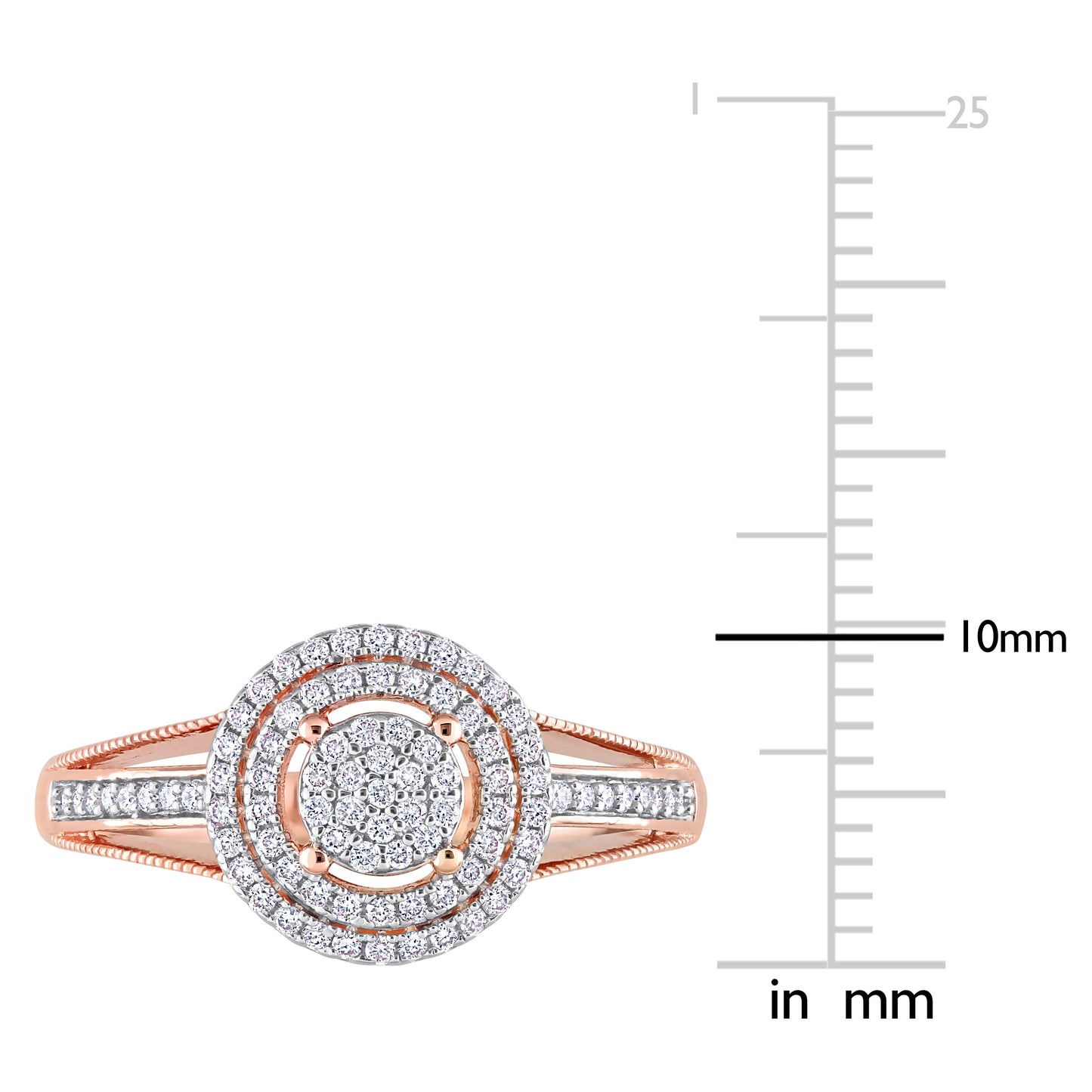Double Halo Round Cluster Diamond Ring in 14k Rose Gold