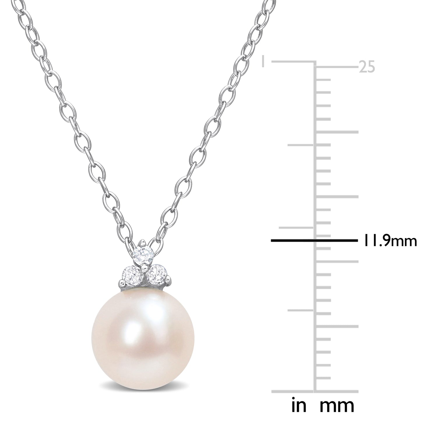 Pearl & Diamond Necklace in Sterling Silver