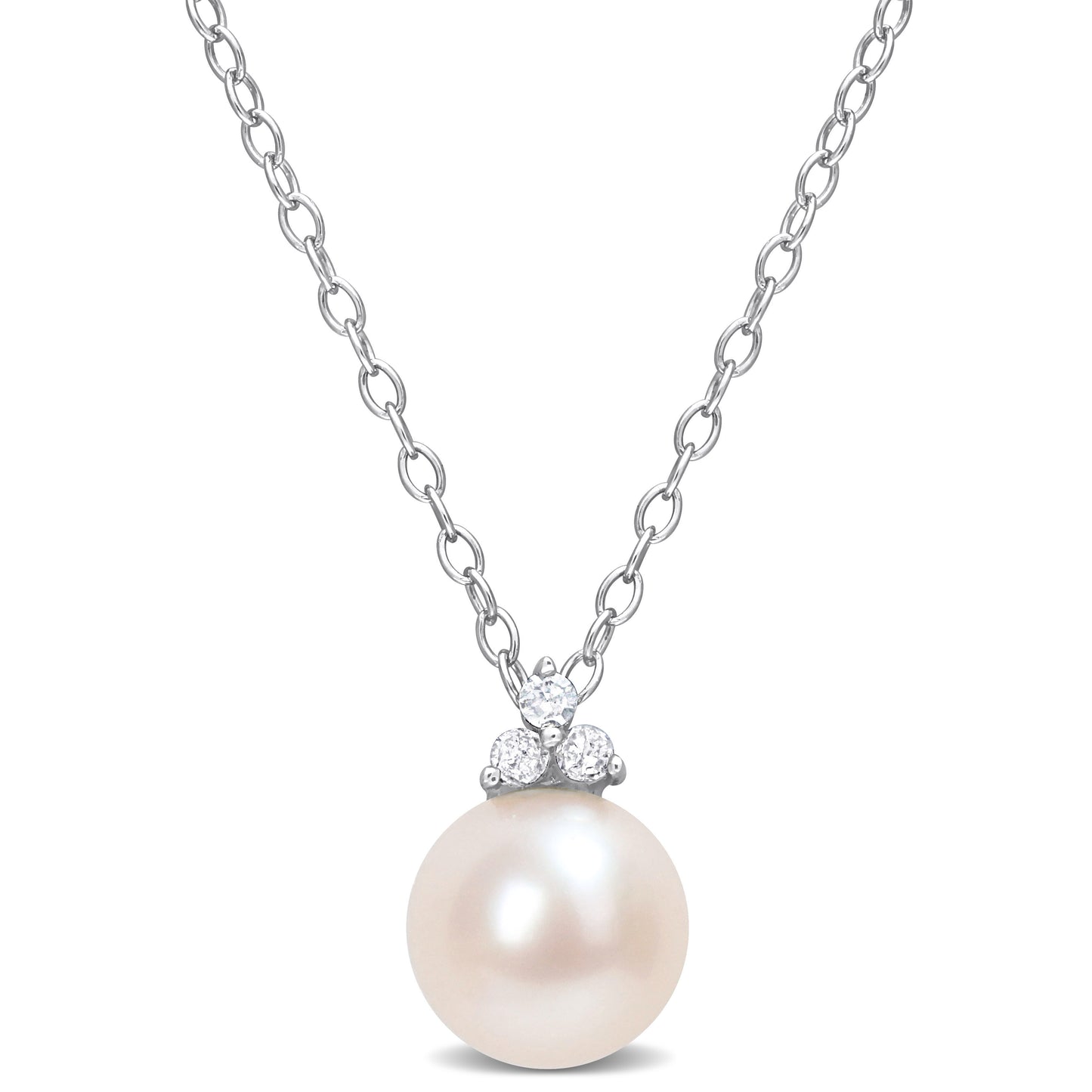 Pearl & Diamond Necklace in Sterling Silver