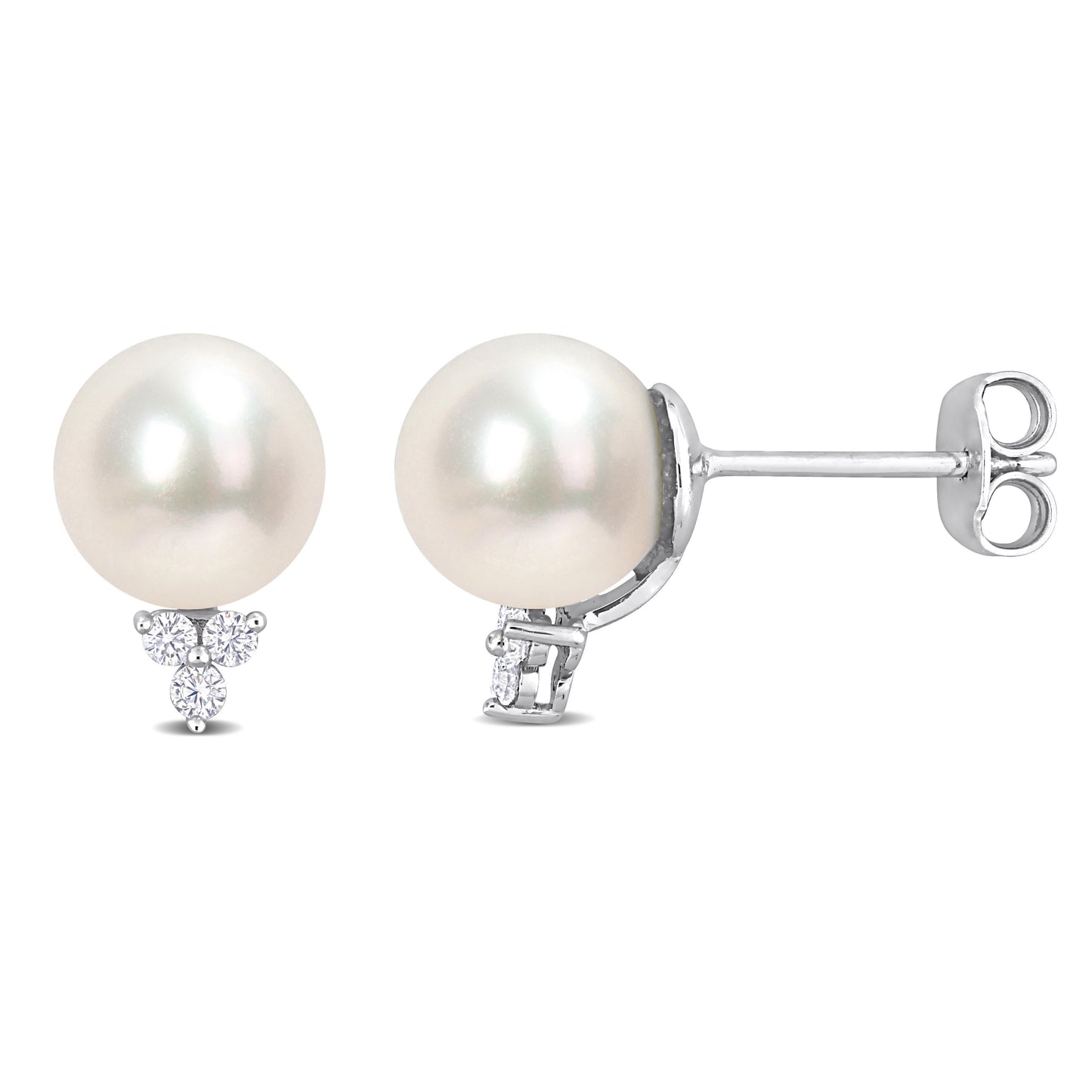 Pearl & Diamond Studs in Sterling Silver