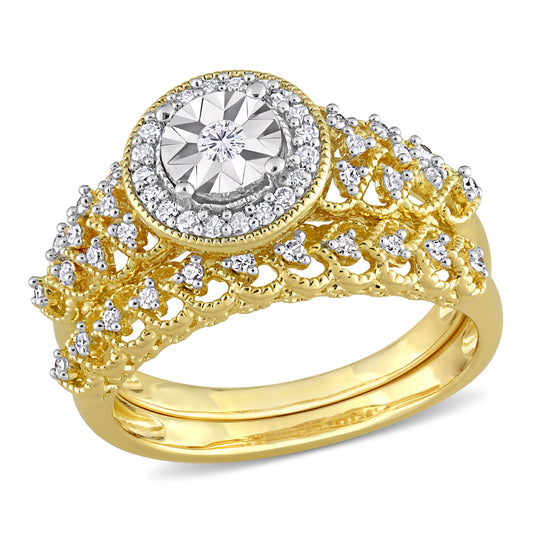 Round Cut Diamond Bridal Set in Yellow Silver