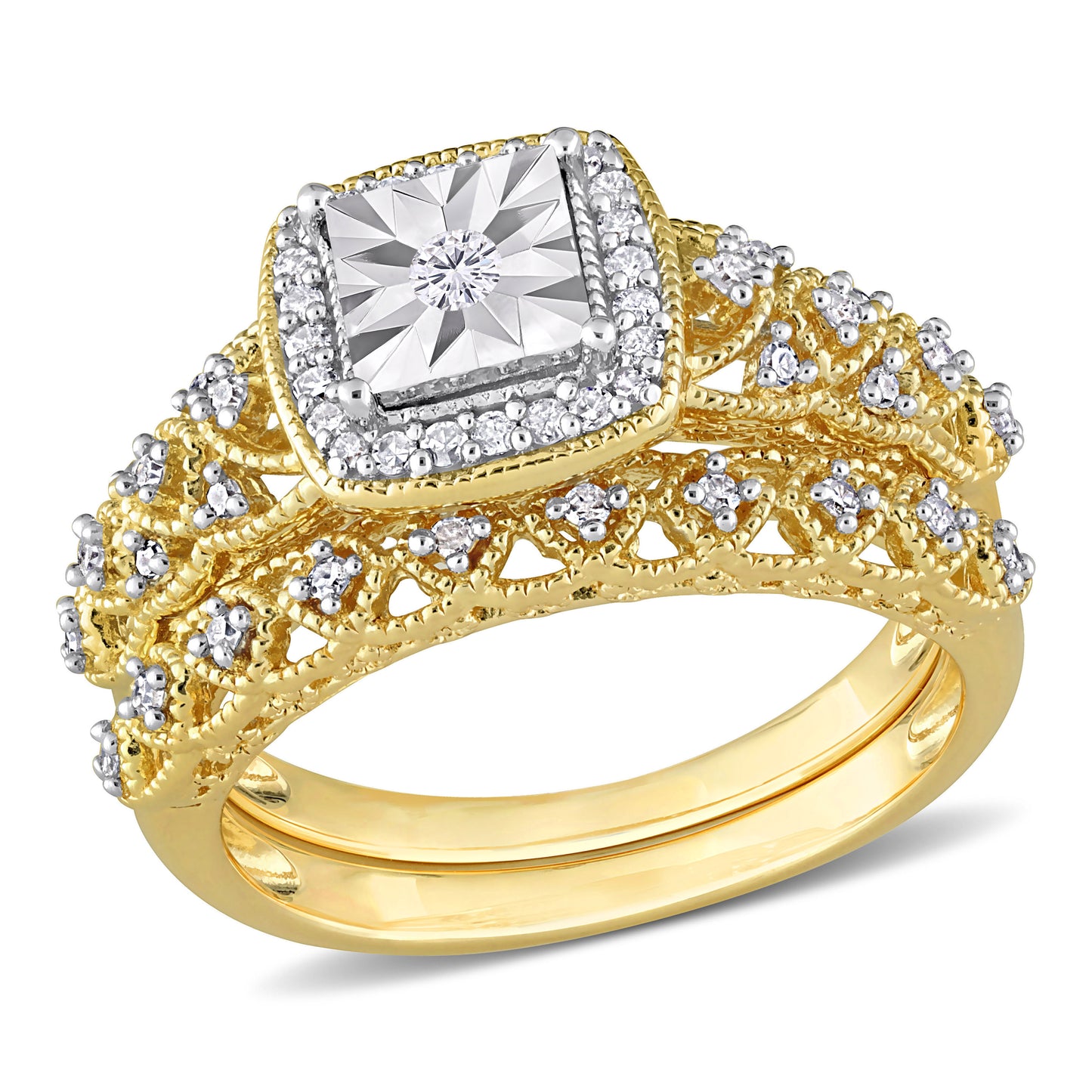 Princes Cut Diamond Bridal Set in Yellow Silver