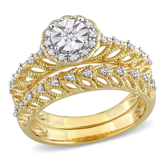 Round Cut Diamond Bridal Set in Yellow Silver