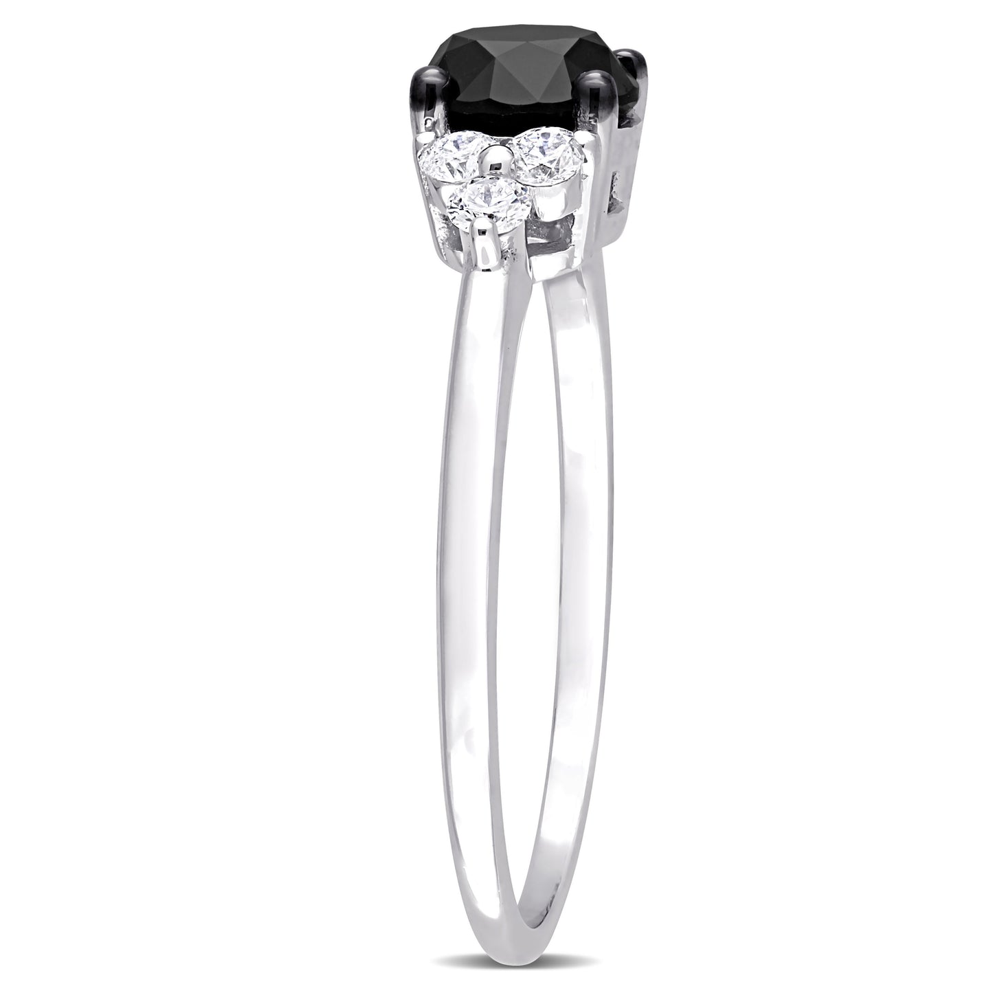 Round Black and White Diamond Engagement Ring in 10k White Gold