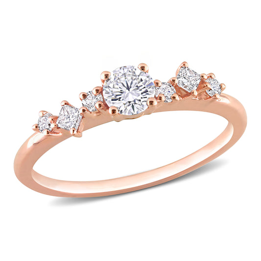 Round & Princess Cut Diamond Ring in 14k Rose Gold
