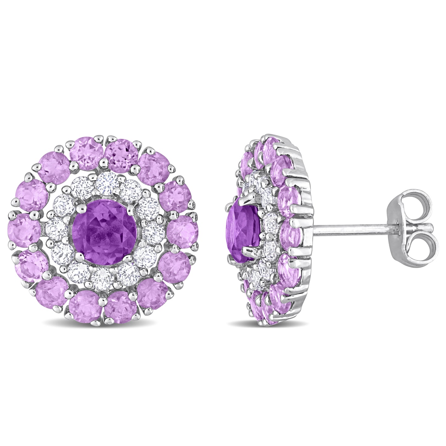 3 1/2ct Amethyst & White Topaz Double Halo Studs in Sterling Silver