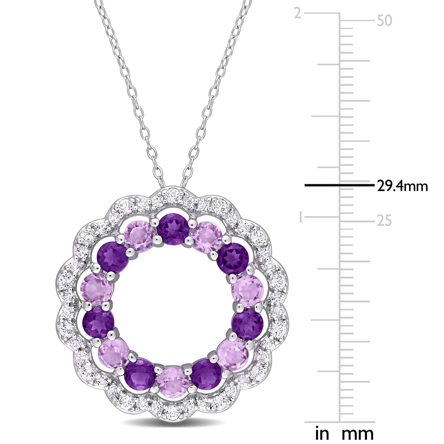 5 3/8ct Amethyst & White Topaz Open Halo Necklace in Sterling Silver