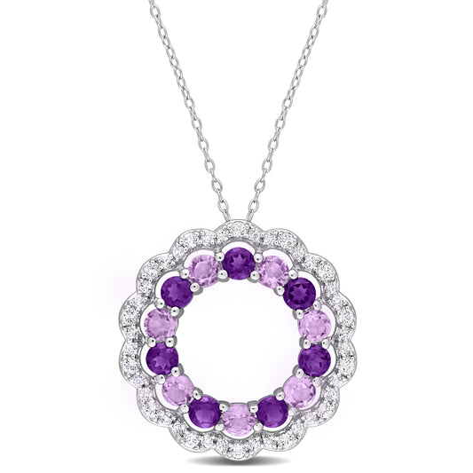 5 3/8ct Amethyst & White Topaz Open Halo Necklace in Sterling Silver
