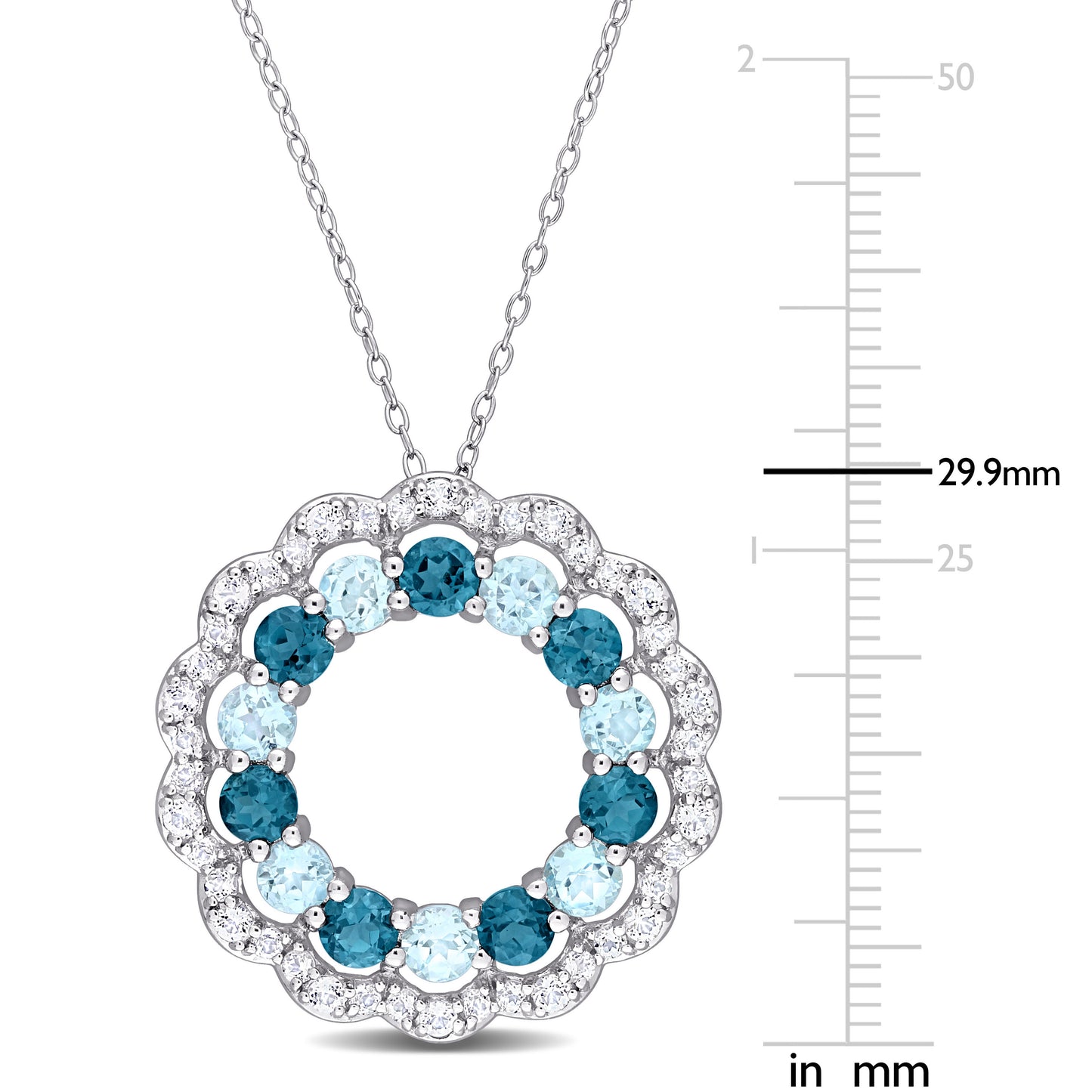 6ct Blue & White Topaz Double Circle Necklace in Sterling Silver