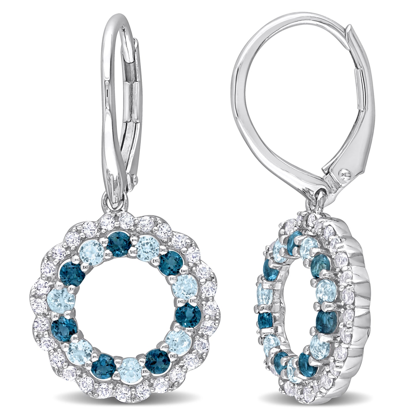 2ct Blue & White Topaz Double Circle Earrings in Sterling Silver