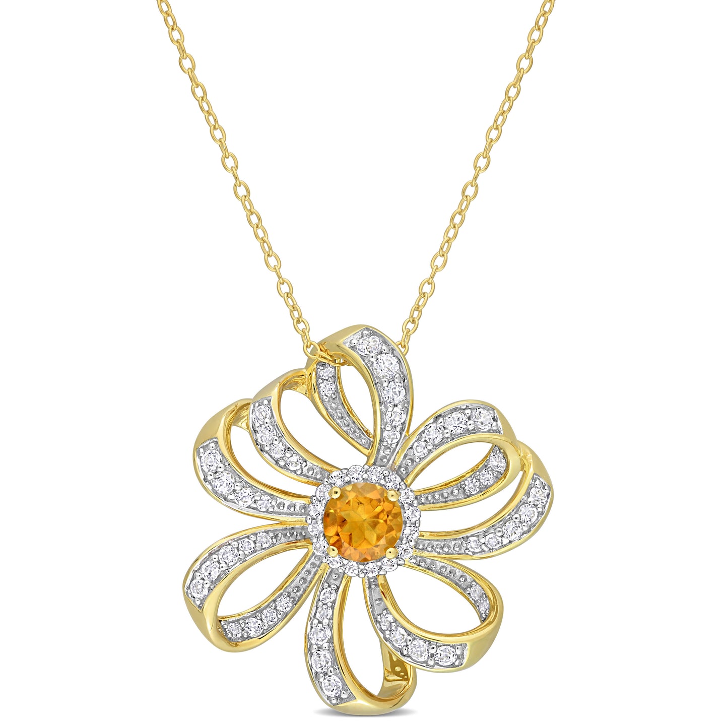 2ct Madeira Citrine & White Topaz Ribbon Necklace in Yellow Silver