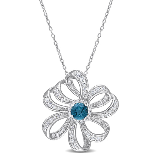 2 1/4ct Blue & White Topaz Ribbon Necklace in Sterling Silver