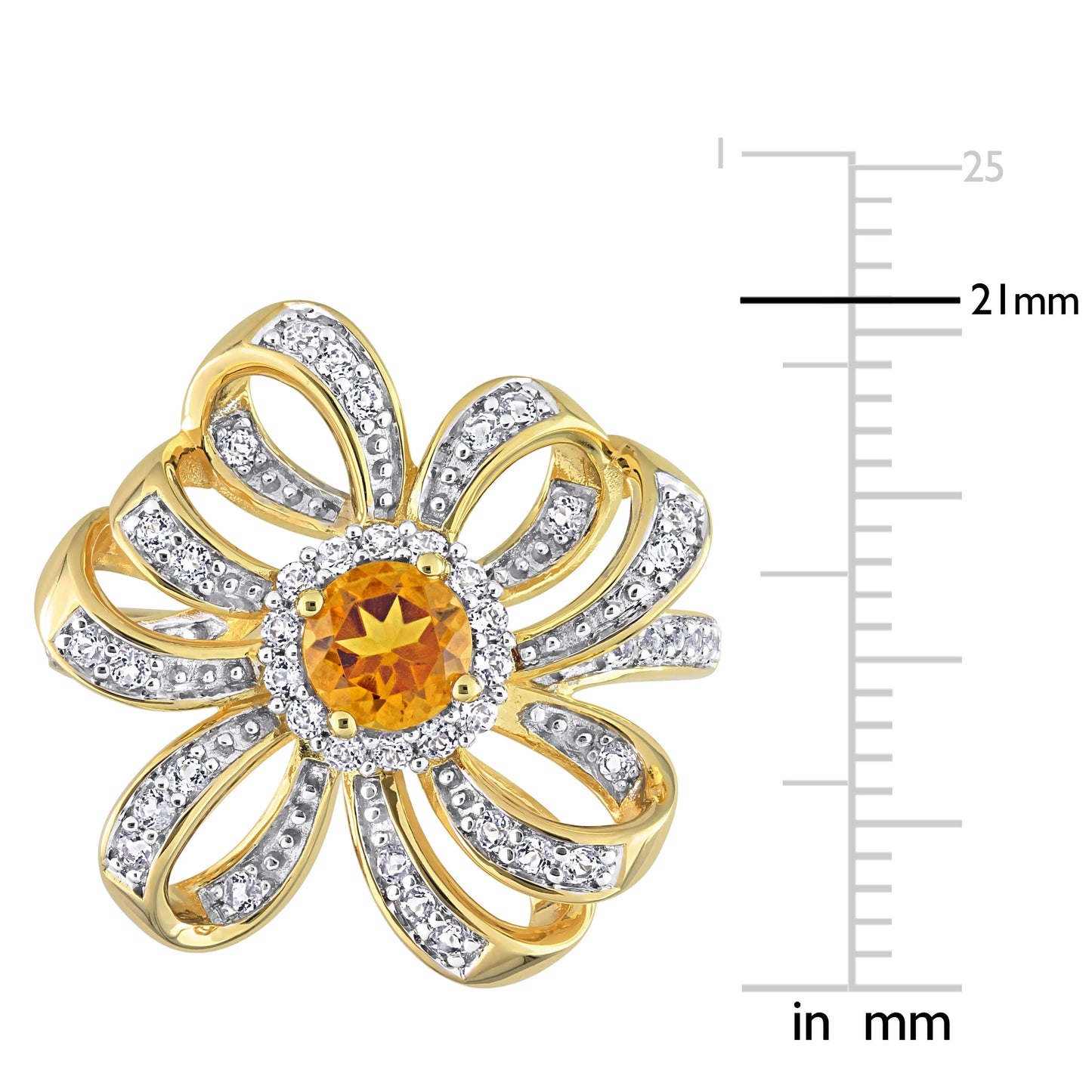 7/8ct Citrine & White Topaz Ribbon Ring in 18k Yellow Gold Plated Silver