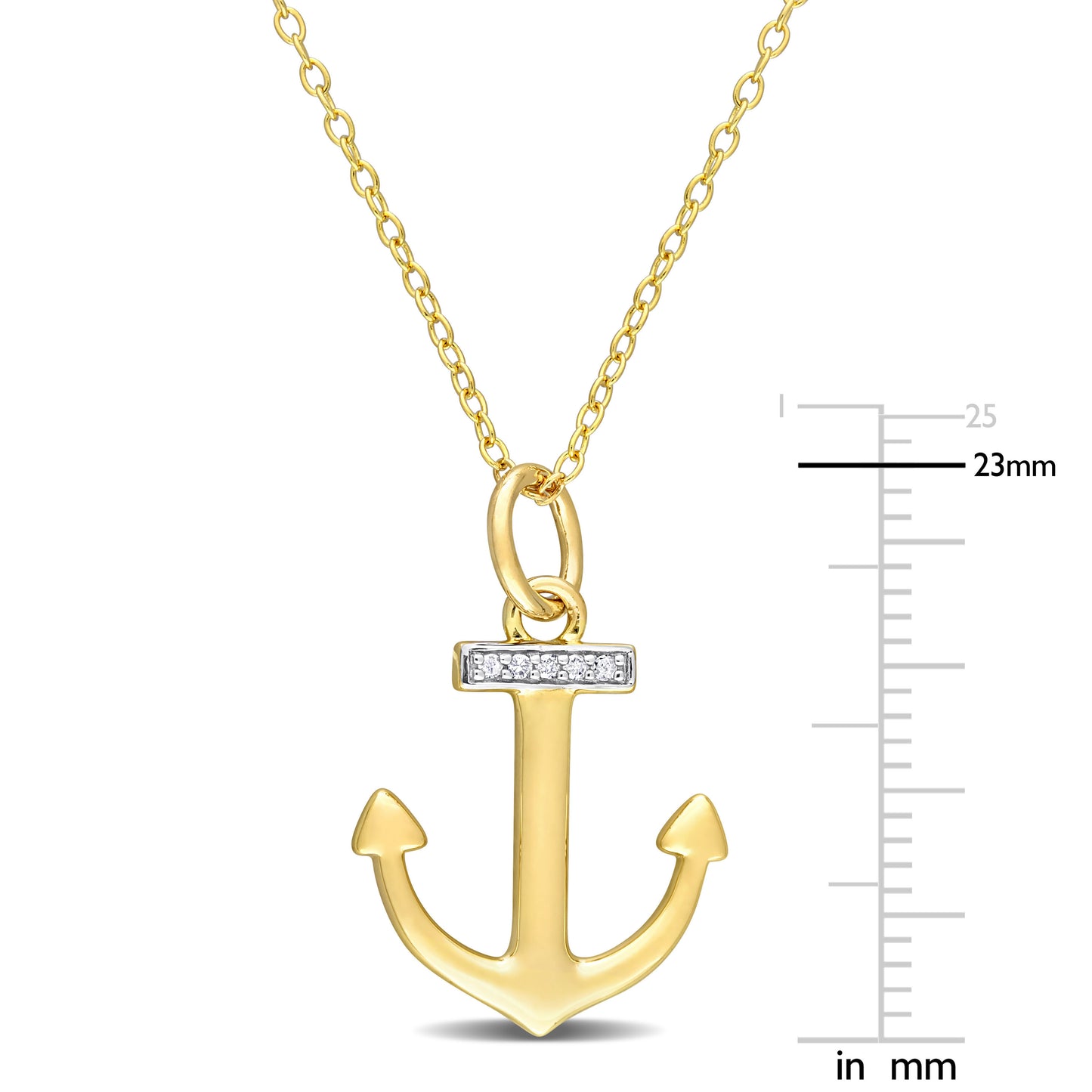 Anchor Diamond Necklace in Yellow Silver