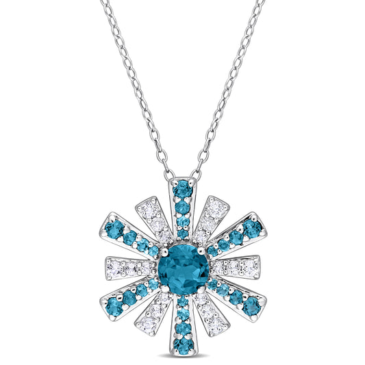 2 3/8ct Blue & White Topaz Starburst Necklace in Sterling Silver