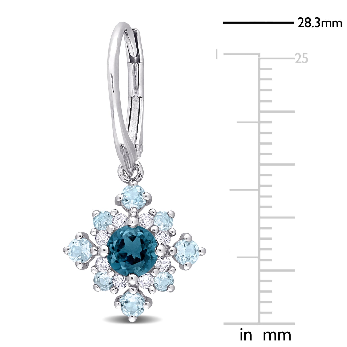 2 5/8ct Blue & White Cluster Drop Earrings in Sterling Silver