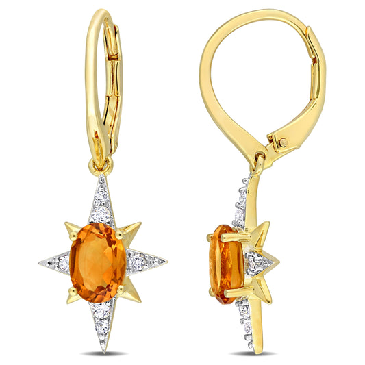 1 3/4ct Madeira Citrine & White Topaz Star Earrings in Yellow Silver