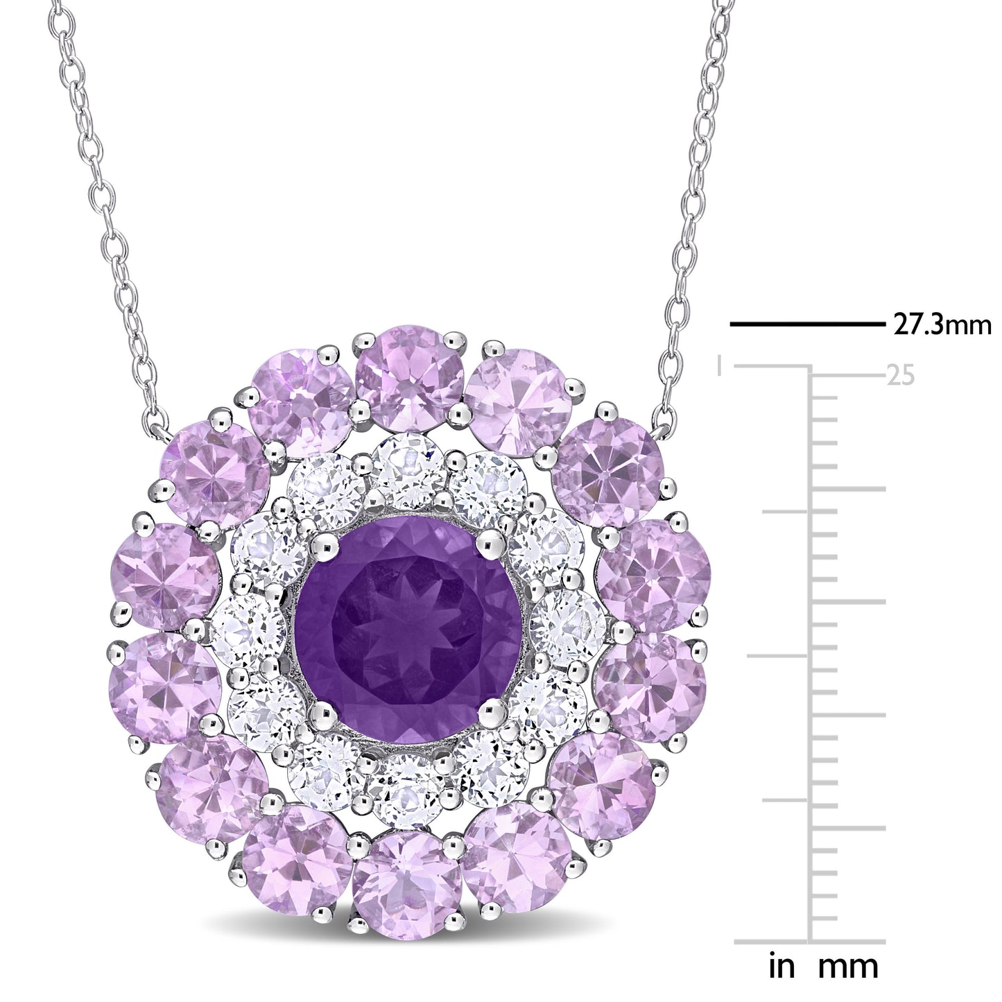 11 1/4ct Amethyst & White Topaz Double Halo Necklace in Sterling Silver