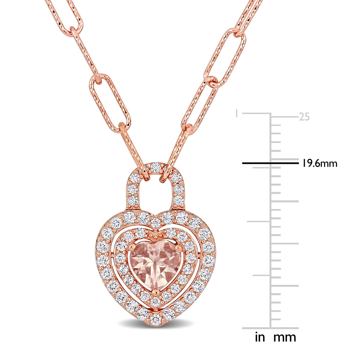 Hear Lock Morganite & White Topaz Necklace in Rose Silver