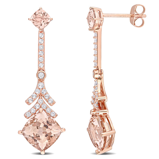 Morganite & White Topaz Drop Earrings in 10k Rose Gold