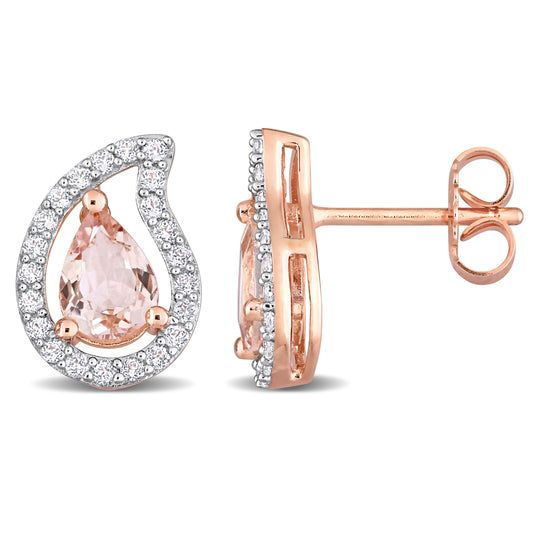 Morganite & White Topaz Studs in Rose Silver