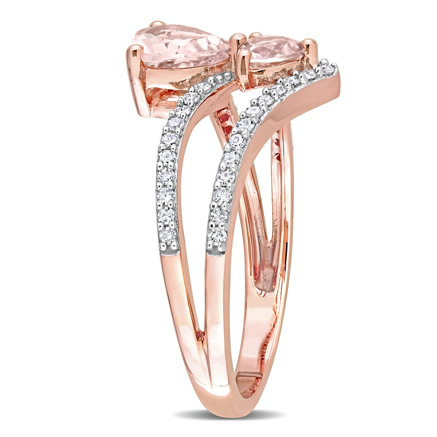 Double Heart Morganite & Diamond Ring in 10k Rose Gold