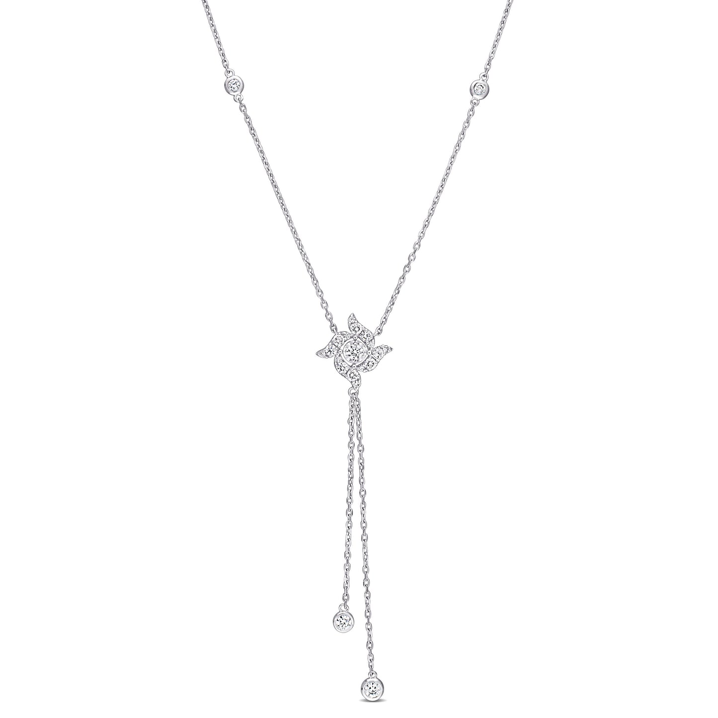 Lariat Spin Diamond Necklace in 14k White Gold