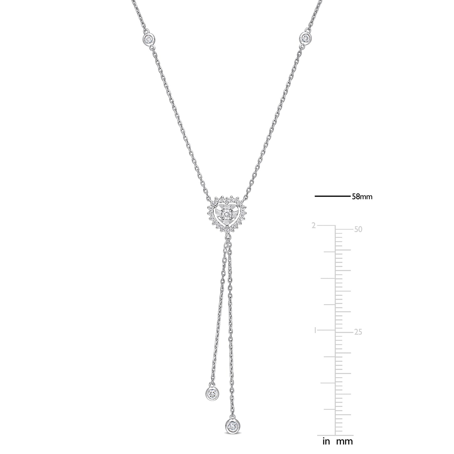 Lariat Heart Diamond Necklace in 14k White Gold