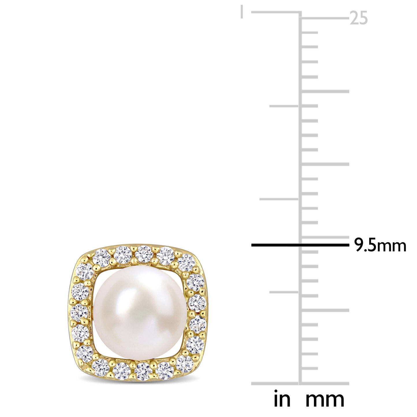 Pearl & White Sapphire Halo Studs in 10k Yellow Gold