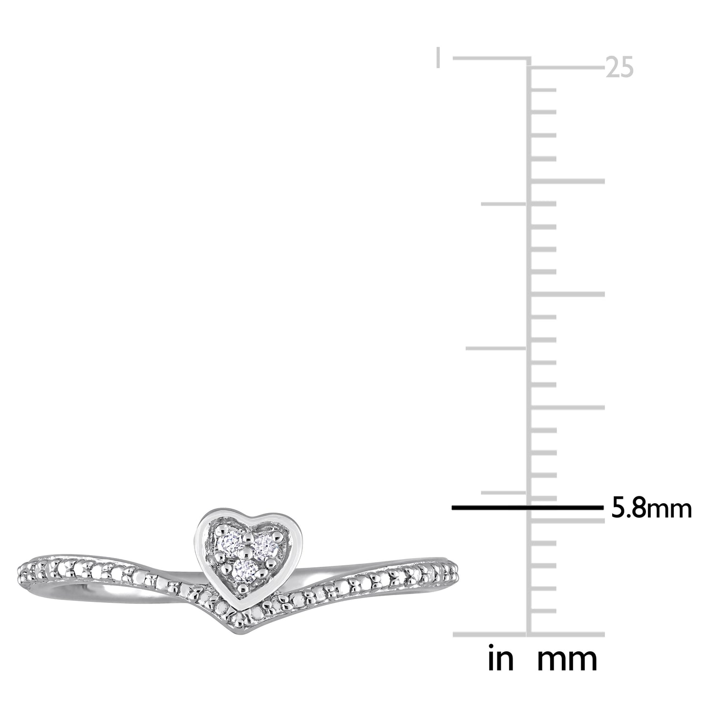 Heart Diamond Curved Band in Sterling Silver