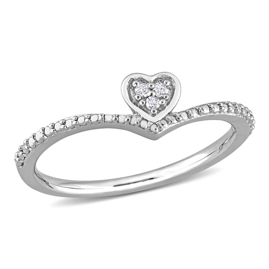 Heart Diamond Curved Band in Sterling Silver
