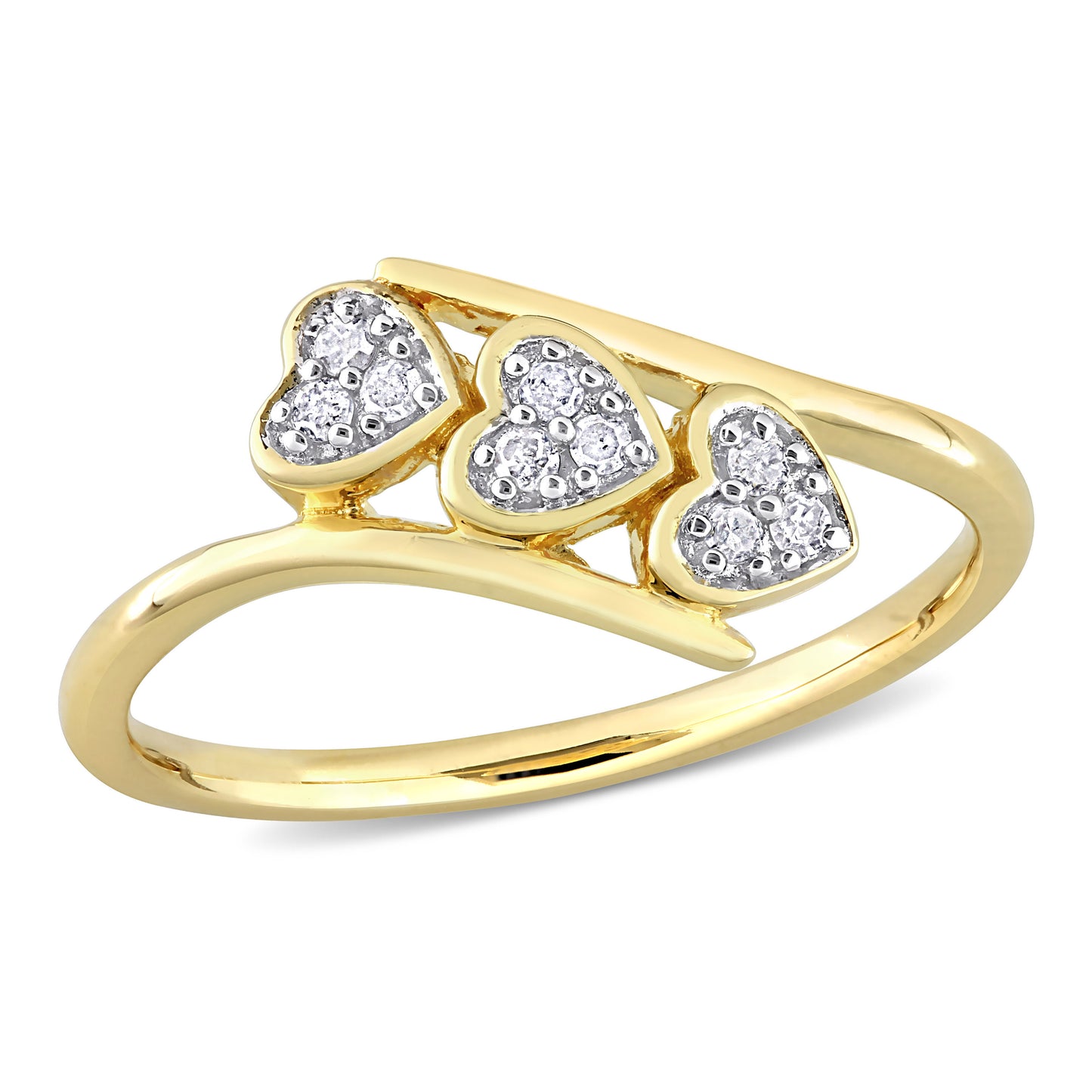 Triple Heart Diamond Ring in 18K Yellow Gold Plated
