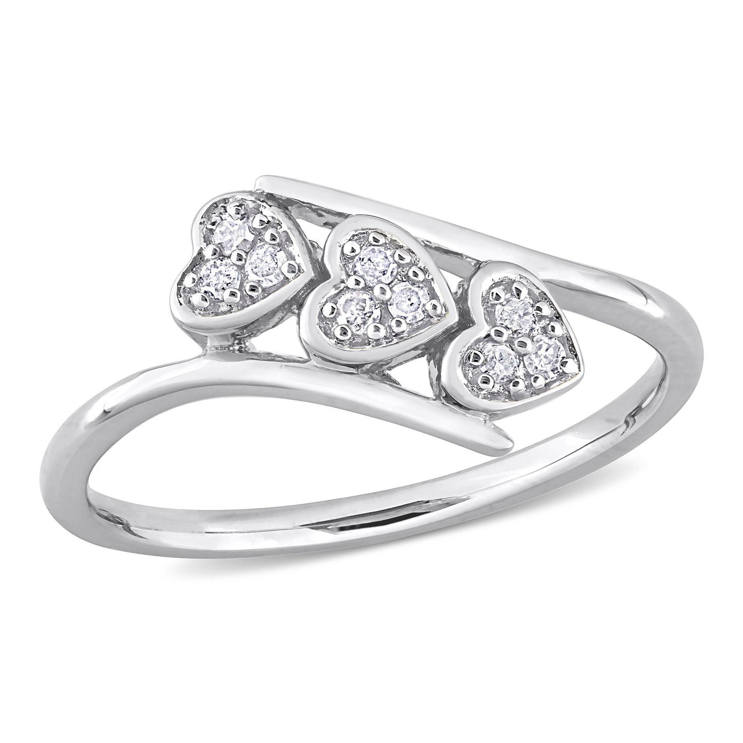 Triple Heart Diamond Ring in Sterling Silver