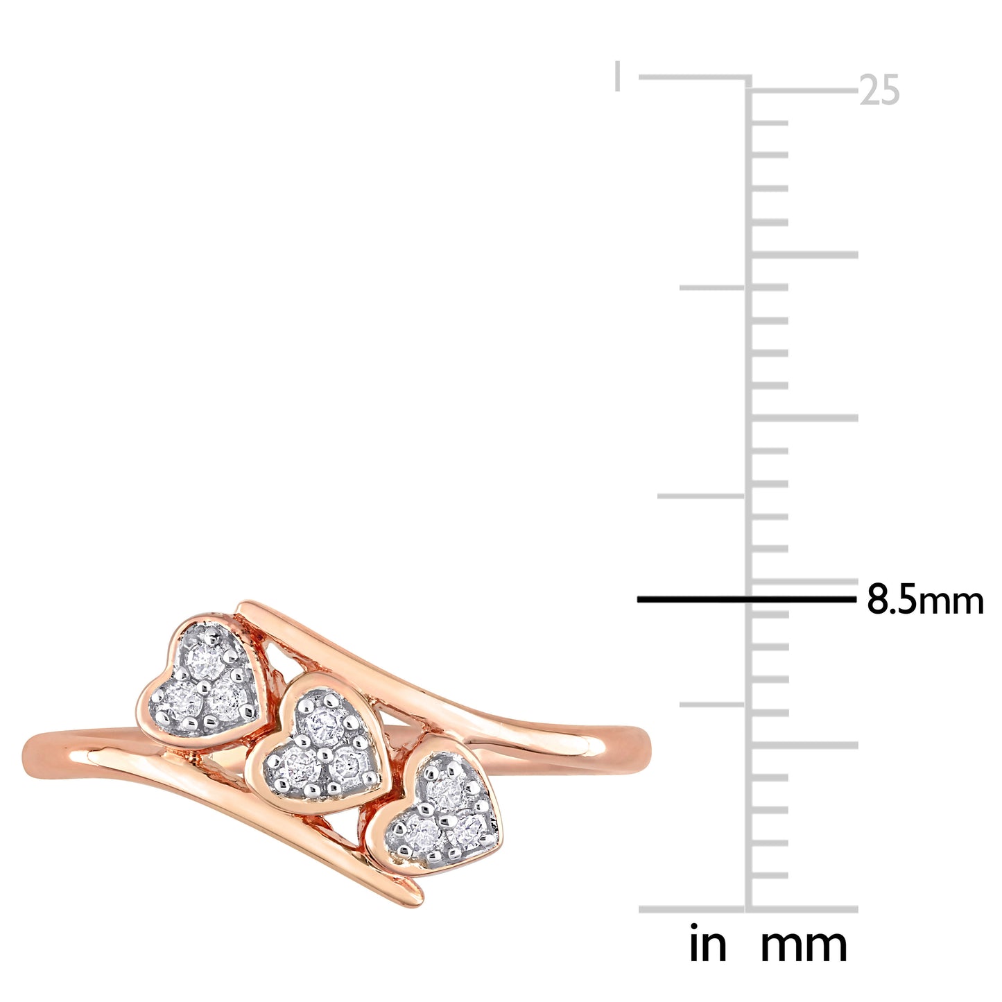 Triple Heart Diamond Ring in Rose Silver
