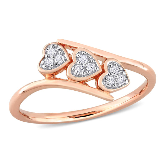 Triple Heart Diamond Ring in Rose Silver