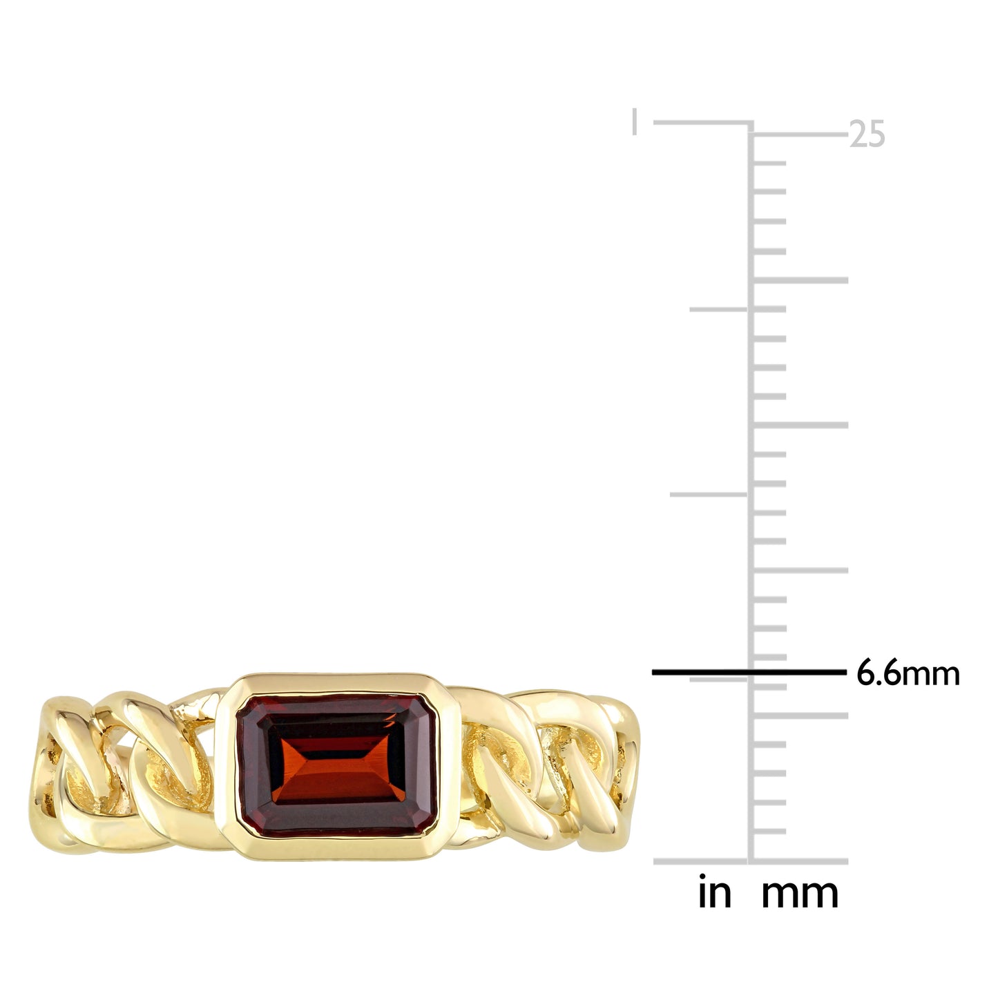 1 1/4ct Garnet Emerald Cut Link Ring in 10k Yellow Gold