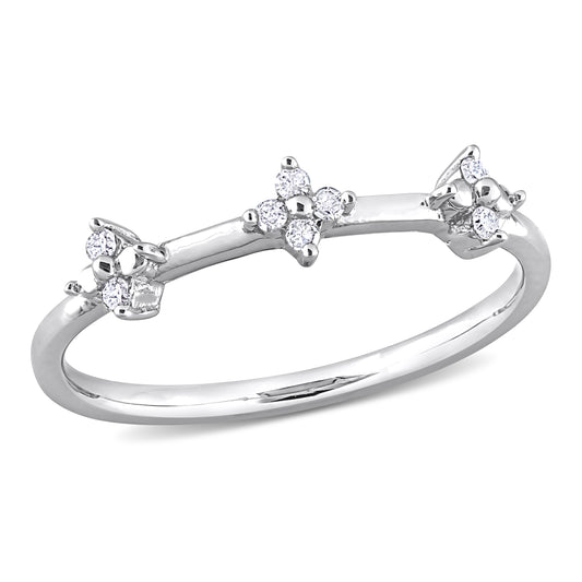 Tripple Floral Diamond Ring in Sterling Silver