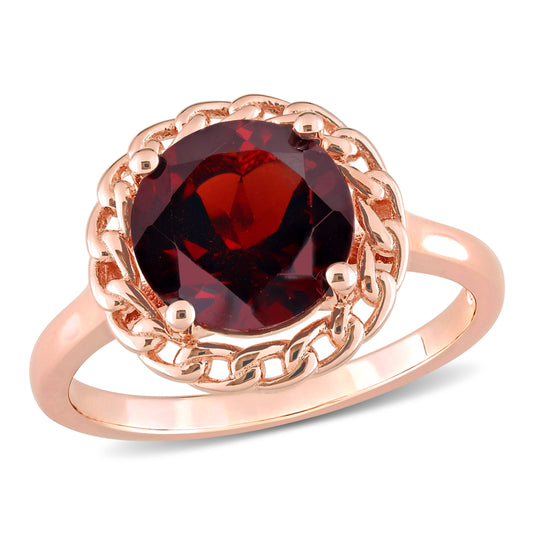3ct Garnet Round Cut Link Ring in Rose Plated Silver