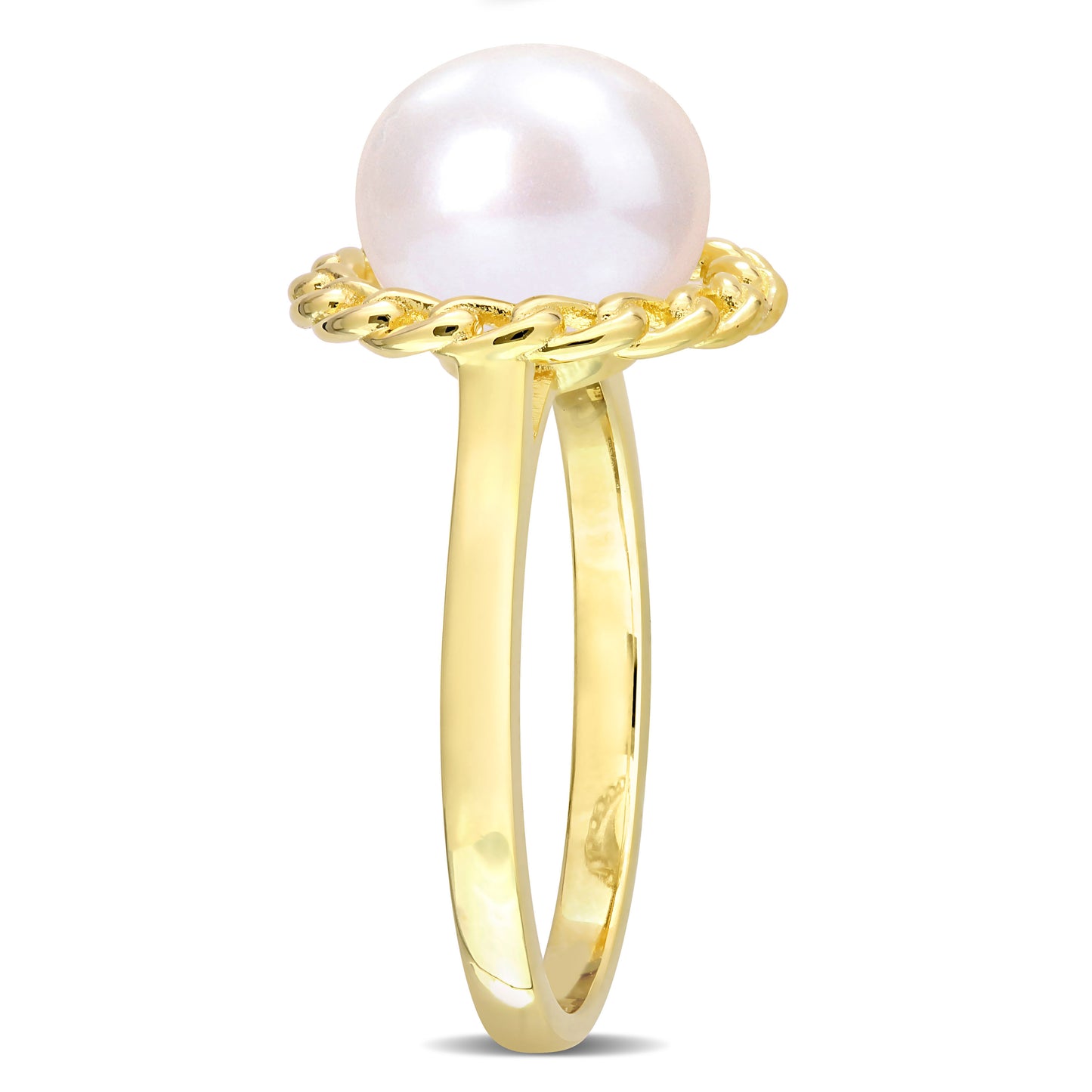 Pearl Halo Link Ring in Yellow Silver