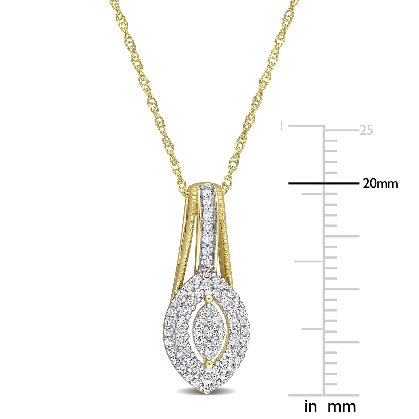 Double Halo Marquise Cluster Diamond Necklace in 10k Yellow Gold
