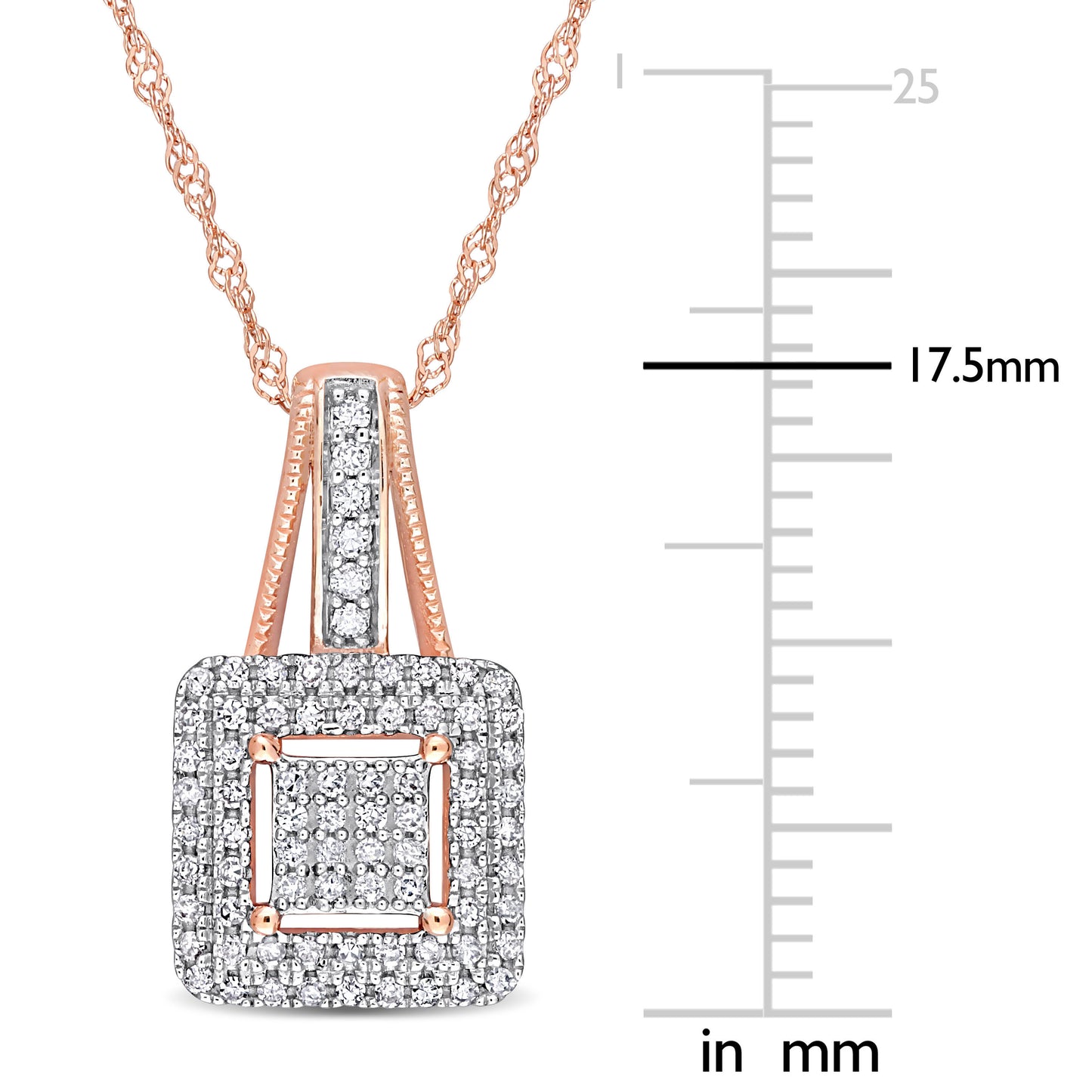 Double Halo Square Cluster Diamond Necklace in 10k Rose Gold