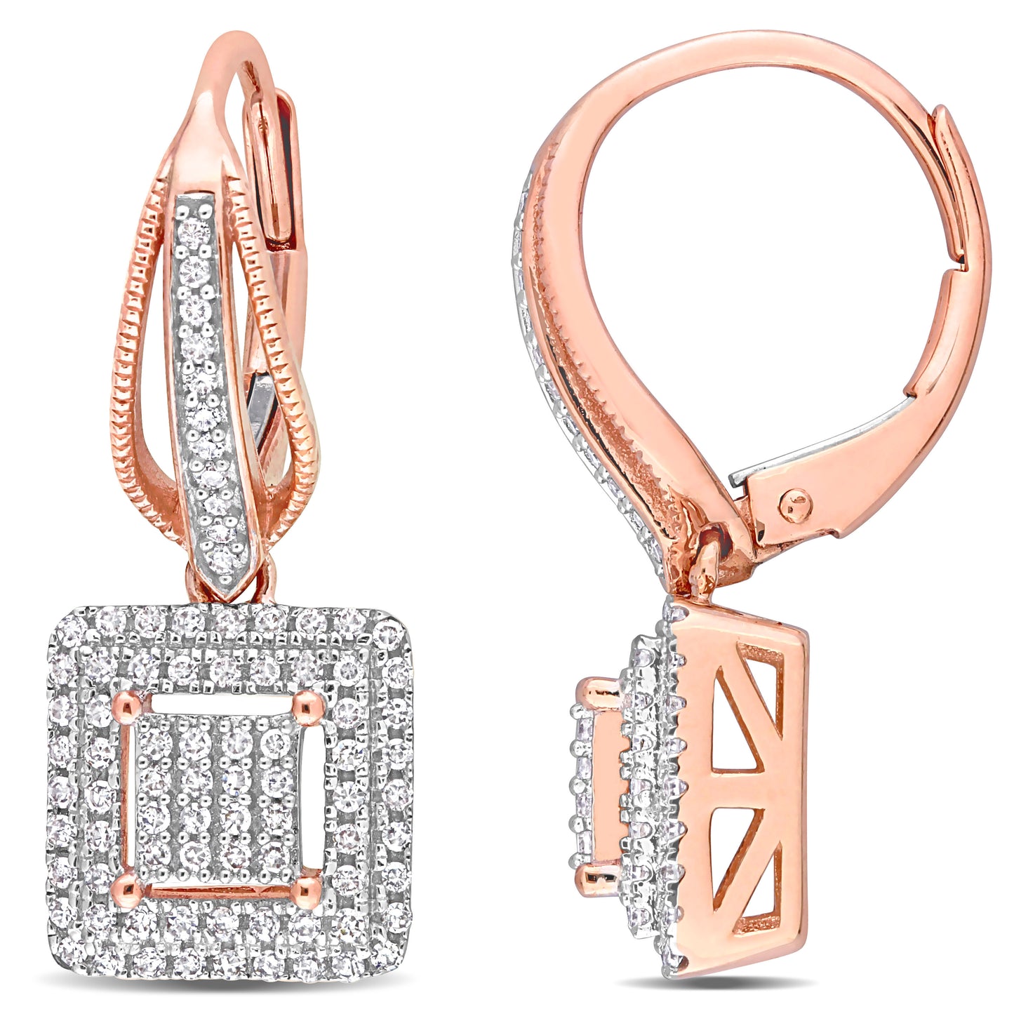 Double Halo Square Cluster Diamond Earrings in 10k Rose Gold