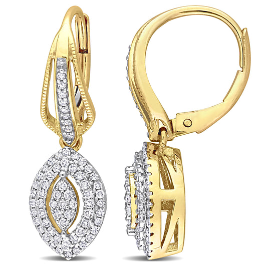Double Halo Marquise Cluster Diamond Earrings in 10k Yellow Gold