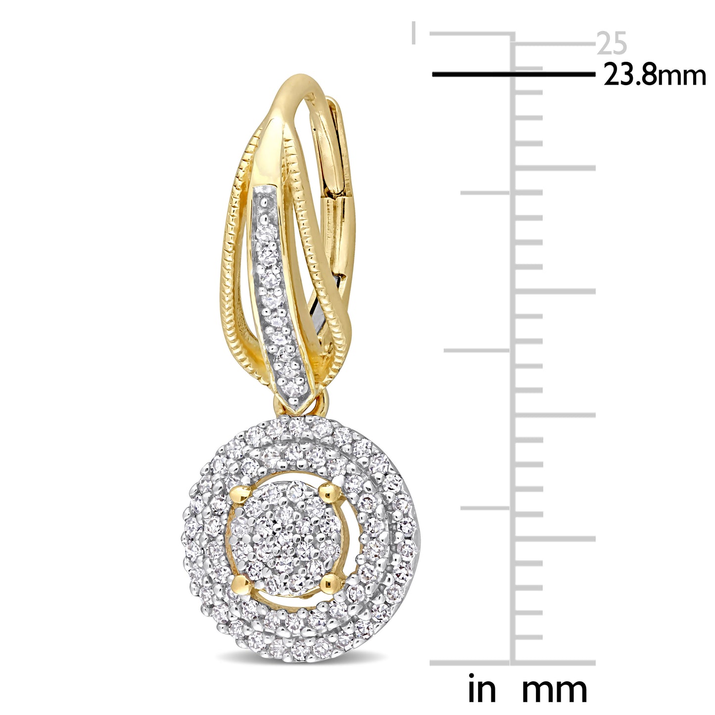 Double Halo Round Cluster Diamond Earrings in 10k Yellow Gold