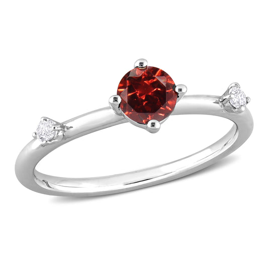 Round Cut Garnet & White Topaz Ring in Sterling Silver