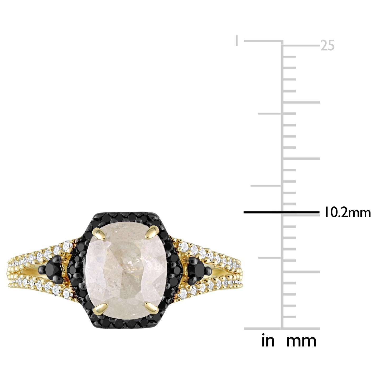 Salt & Pepper Diamond Split Shank Halo Ring in 10k Yellow Gold
