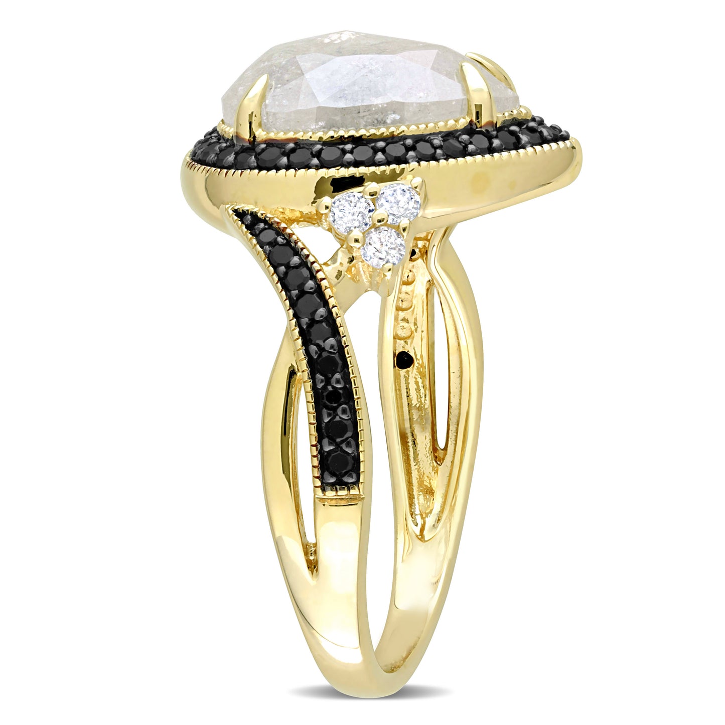 Salt & Pepper Diamond Teardrop Halo Ring in 10k Yellow Gold